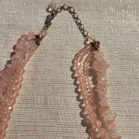 Three Strand Pink Beaded Cross Necklace - Picture 4 of 5